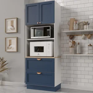 Torre Quente 2 Portas 2 Gavetas 2 Nichos para Forno e Microondas Arizona CabeCasa MadeiraMadeira Branco/Azul