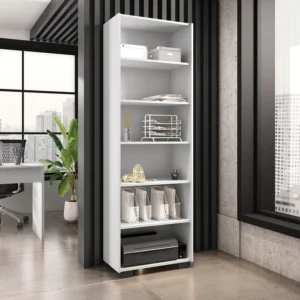 Estante para Livros 5 Prateleiras 188cmx60,5cm Office Móveis Leão Branco TX