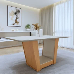 Mesa de Jantar Retangular 6 Lugares 160cm Tampo MFD Apogeu Amêndoa Clean/Off White