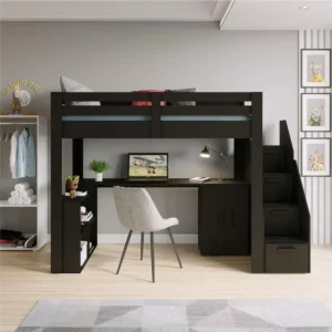Cama Alta Infantil/Juvenil Star Plus Office Multifuncional Casatema Preto