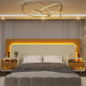 Cabeceira Box Casal com 2 Mesas de Cabeceira com Led Innova 100% MDF Off White/Nature