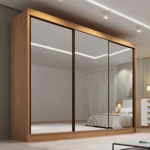 Guarda Roupa Casal MDF Espelhado 3 Portas 6 Gavetas Qatar Cinamomo