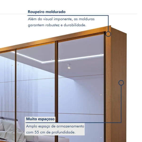 Guarda Roupa Casal Premium Lux 242cm com Espelho 3 Portas 6 Gavetas Espresso Móveis Carvalho - Imagem 2
