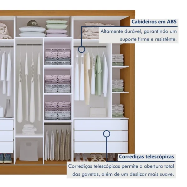 Guarda Roupa Casal Premium Lux 242cm com Espelho 3 Portas 6 Gavetas Espresso Móveis Carvalho - Imagem 3