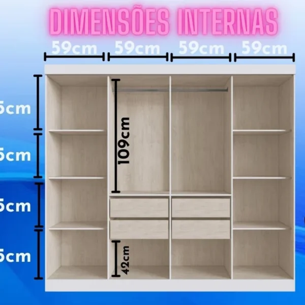 Guarda-roupa Casal Mdf Califórnia 60800 8 Portas 4 Gavetas Branco - Imagem 3