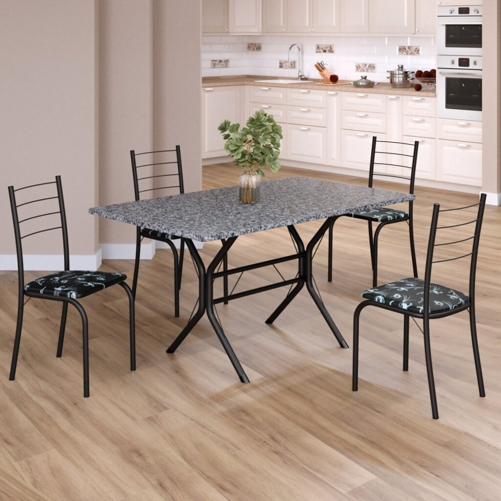 Conjunto Sala de Jantar Mesa Retangular 120x75cm Tampo Granito Ocre 4 Cadeiras Rio