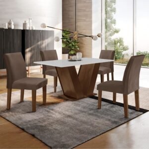 Conjunto Sala de Jantar Mesa 120x80cm Tampo MDF com 4 Cadeiras