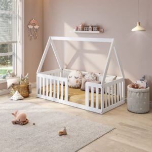 Mini Cama Montessoriana Com Grade e Telhado Giulia