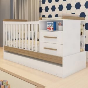 Berço Americano Multifuncional com Cama Auxiliar e 2 Gavetas em MDF Vini