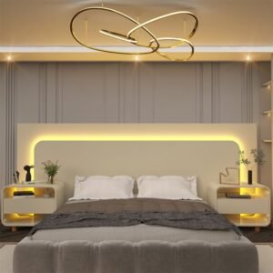 Cabeceira Box Casal com 2 Mesas de com Led Innova 100% MDF