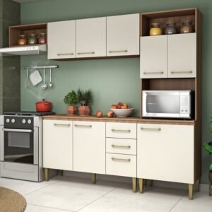 Cozinha Compacta com Tampo 2 Peças 9 Portas 2 Gavetas Malu