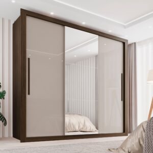 Guarda-Roupa Casal 3 Portas com Espelho Central e 4 Gavetas Costa Rica