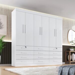 Guarda Roupa Casal MDF 6 Portas 12 Gavetas Marselha Plus