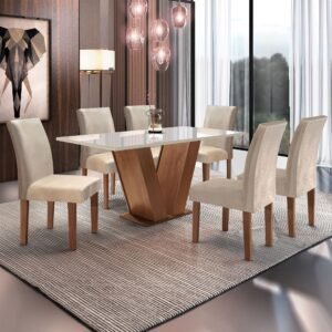 Conjunto Sala de Jantar Mesa Tampo de Vidro 6 Cadeiras