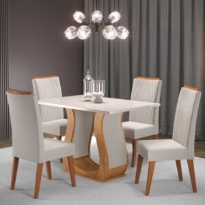 Mesa de Jantar Retangular Nubia com 4 Cadeiras Madeira Maciça Vegas