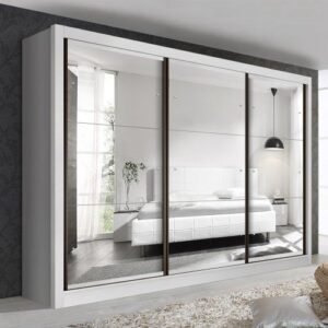 Guarda Roupa Casal Premium Lux 242cm com Espelho 3 Portas 6 Gavetas Espresso Móveis Branco