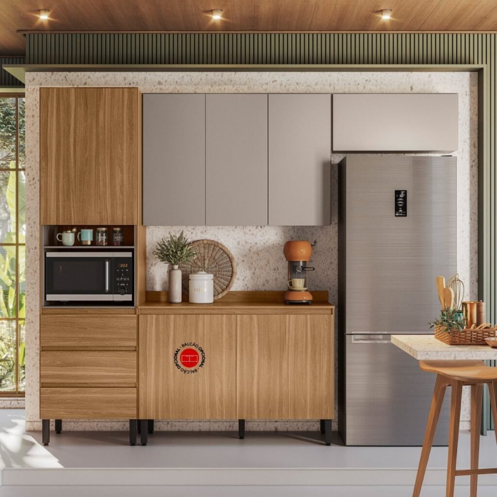 Cozinha Compacta 5 Portas 1 Porta Basculante 3 Gavetas Lazuli *Sem Balção