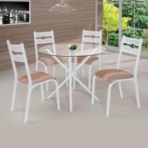 Conjunto de Mesa Redonda com 4 Cadeiras Clássica