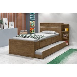 Cama Solteiro com Baú 2 Gavetas e Cama Auxiliar Jade