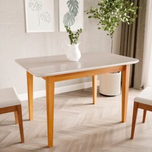 Mesa de Jantar 4 Lugares 130cm com Tampo MDF e Vidro Tangará