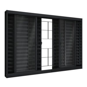 Janela de Aço Veneziana de Correr Central com Grade Quadrada 6 Folhas 100x200cm Aço Pronto Riobras