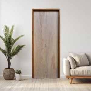 Kit Porta de Madeira Camarão 210x92cm Batente 11cm Rodam Abertura Esquerda