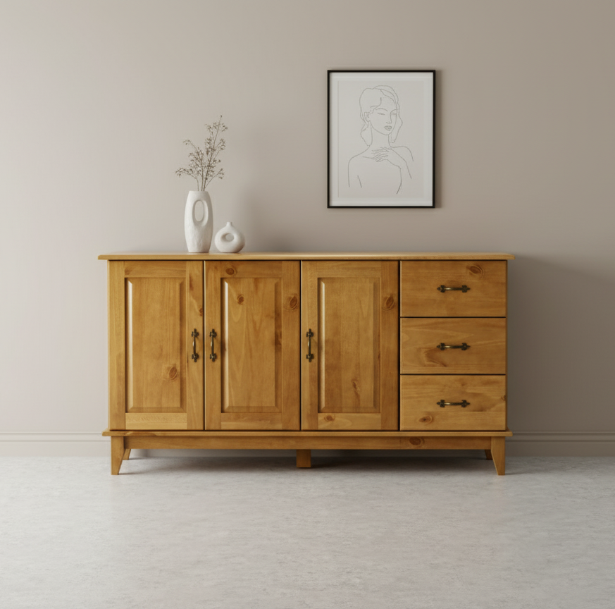 Buffet Aparador 3 Portas 3 Gavetas Madeira Maciça Carvalho Bella