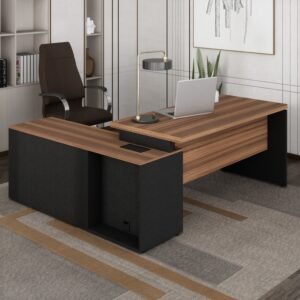 Escrivaninha Mesa Escritório em L com Armário Lateral Pé Painel 150x150cm