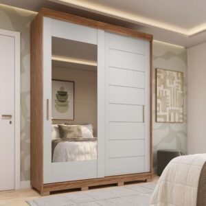 Guarda Roupa 160,10cm 2 Portas de Correr 3 Gavetas com Espelhos 100% Mdf Dubai Espresso Móveis