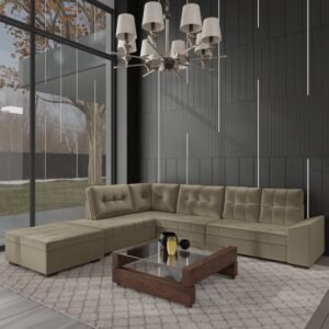 Sofá de Canto 9 Lugares com Puff Leblon