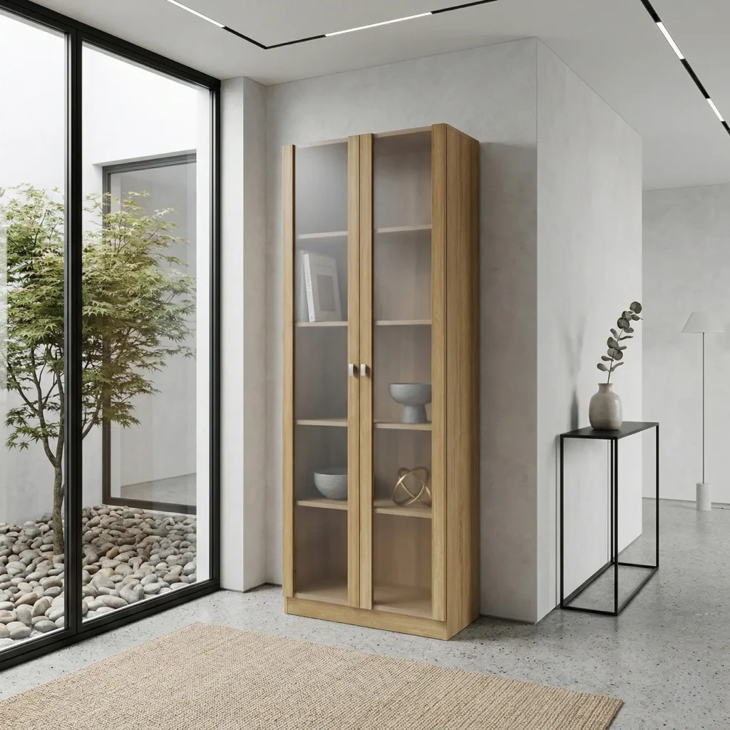 Armário para Escritório/Multiuso com 2 Portas de Vidro e 5 Prateleiras  Amendoa