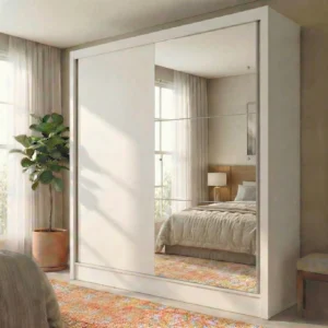 Guarda-Roupa Solteiro com Espelho 2 Portas de Correr e 2 Gavetas Peônia Branco