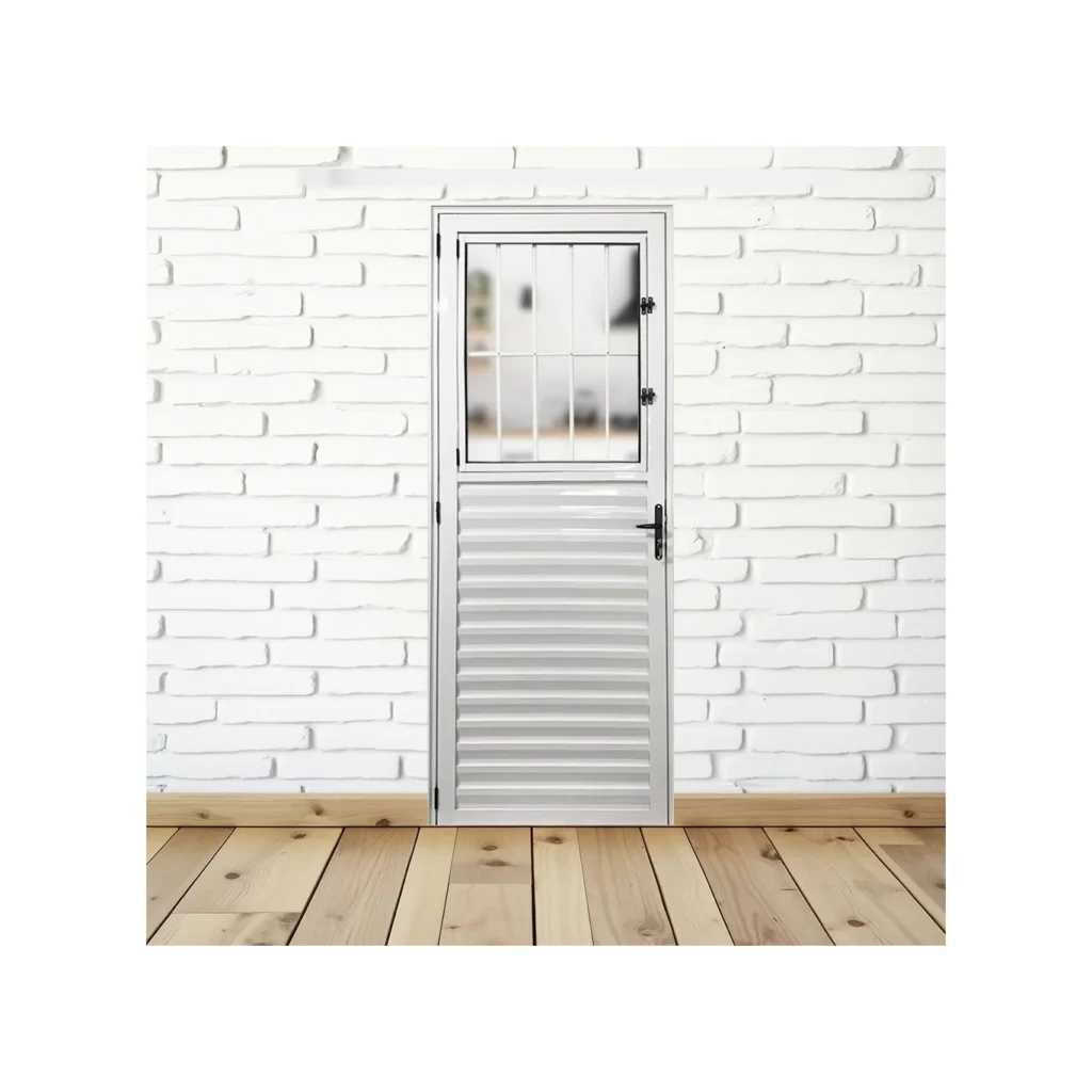 Porta Social Palheta de Alumínio 210 X 80cm Linha 25 Esquadrias Bergamo Abertura Direita Branco