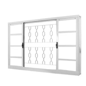 Janela de Aço de Correr 100x150cm 4 Folhas com Grade Minas Sul MGM Branco