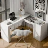 Escrivaninha Mesa Escritório Penteadeira de Canto L com Espelho 1 Porta 136cm Branca Branco