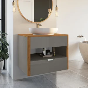 Gabinete para Banheiro 1 Gaveta Santorini Móveis Bechara Titanium/Naturalle