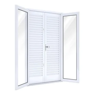 Porta de Aço Balcão 215x120cm com Vidro 4 Folhas Facilita Lucasa Branco
