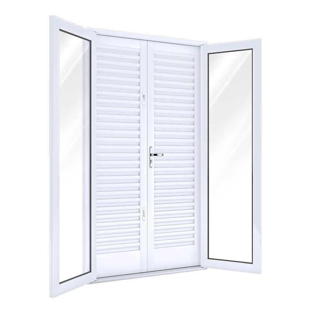 Porta de Aço Balcão 215x120cm com Vidro 4 Folhas Facilita Lucasa Branco