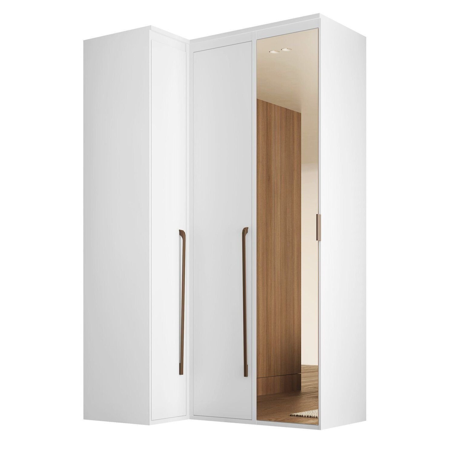 Guarda-Roupa de Canto Reto 3 Portas com Espelho 100% MDF Moldure - Imagem 2