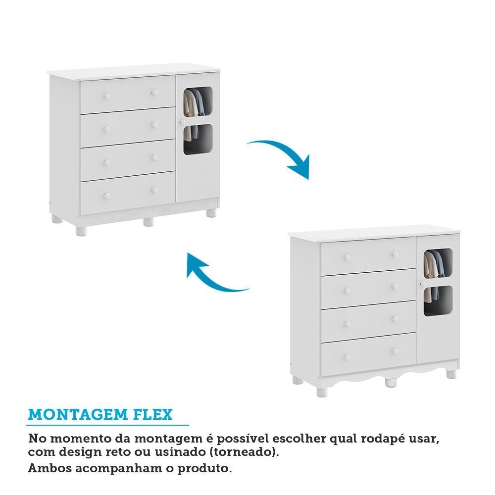 Quarto de Bebê Completo com Guarda Roupa 4 Portas com Janelas Cômoda e Berço 100% MDF Mimo Espresso Móveis - Imagem 9