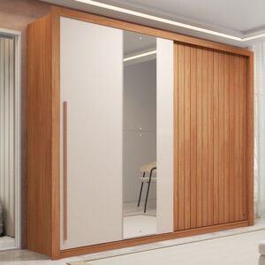 Guarda-roupa Casal Ripado com Espelhos 2 Portas e 4 Gavetas Suburban Gold Espresso Móveis