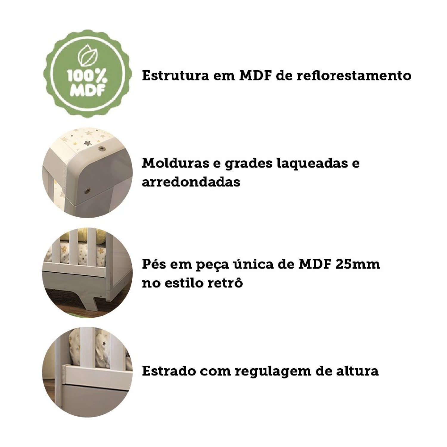 Quarto de Bebê Completo com Guarda Roupa, Cômoda e Berço 100% MDF Jolie Retrô - Imagem 15