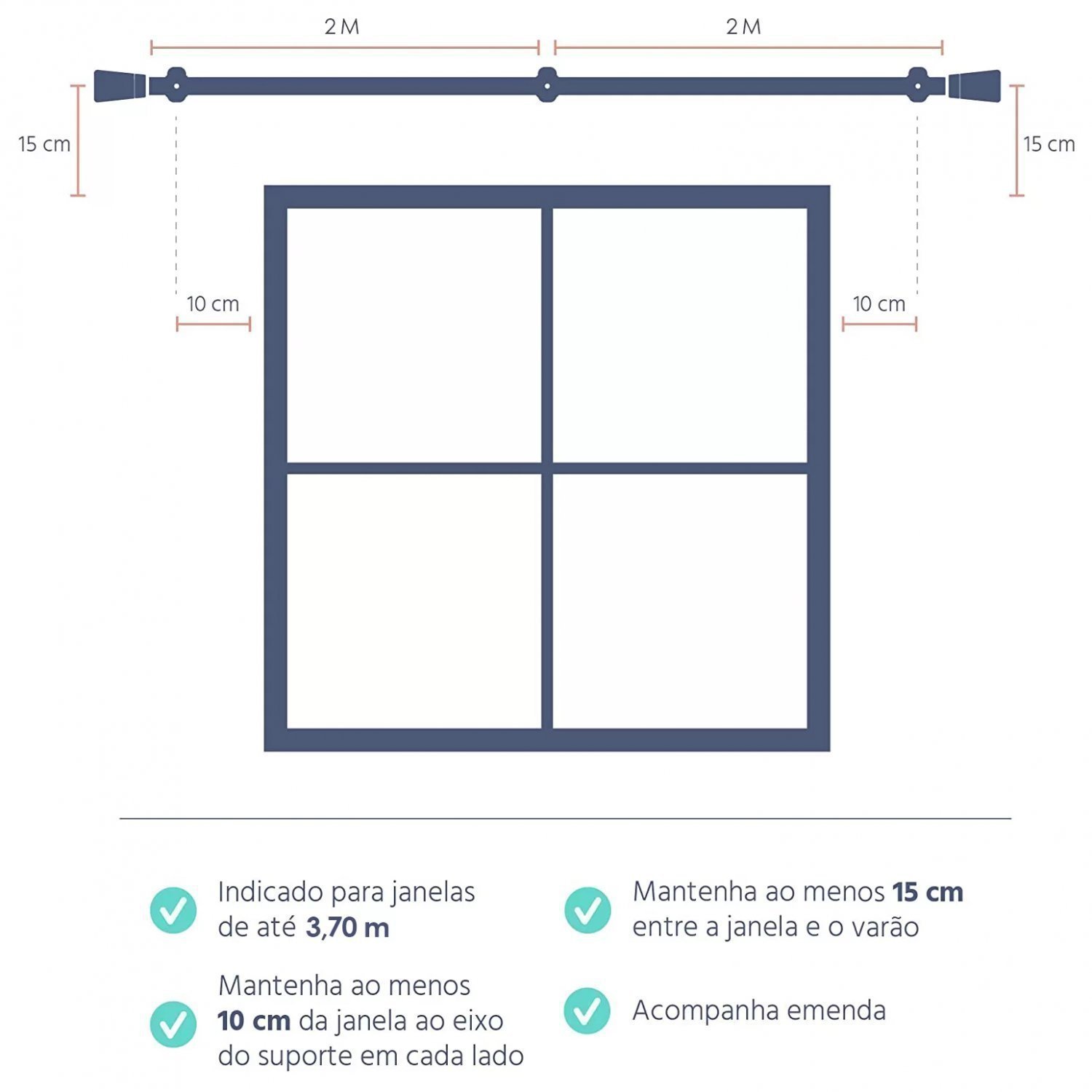 Kit Varão Simples de Cortina 400cm com Emenda Eco Compacto Belchior - Imagem 3
