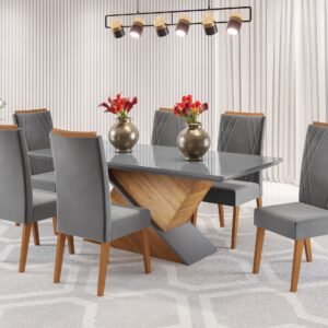 Mesa de Jantar Retangular Encantare com 6 Cadeiras Madeira Maciça Vegas