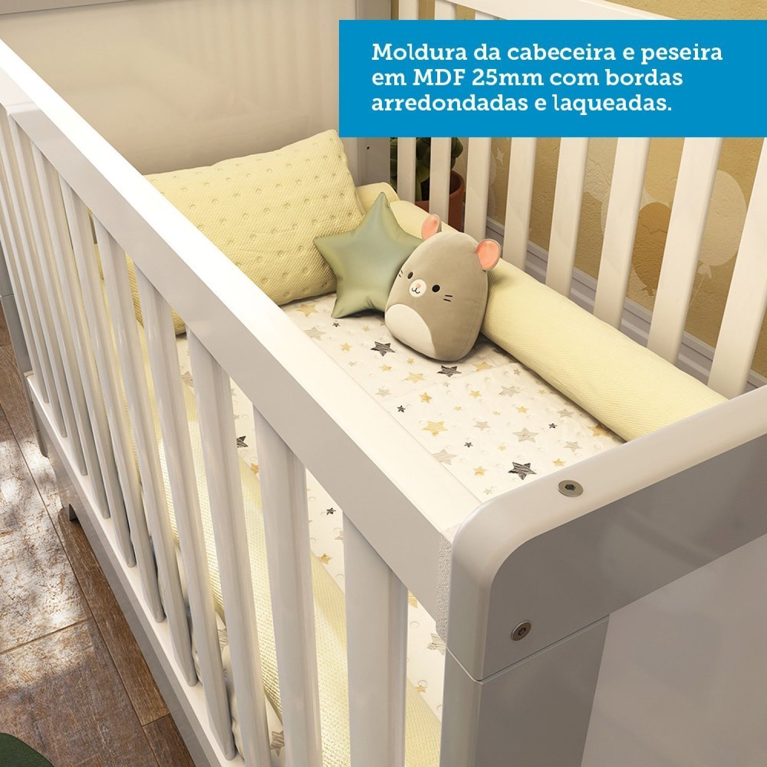 Quarto de Bebê Completo com Guarda Roupa, Cômoda e Berço 100% MDF Jolie Retrô - Imagem 8