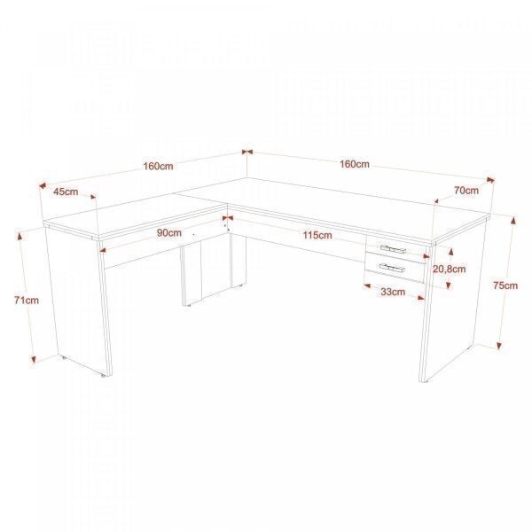 Escrivaninha Mesa Escritório em L com Work30 2 Gavetas 160cm Nogal E Preto Ônix - Imagem 3