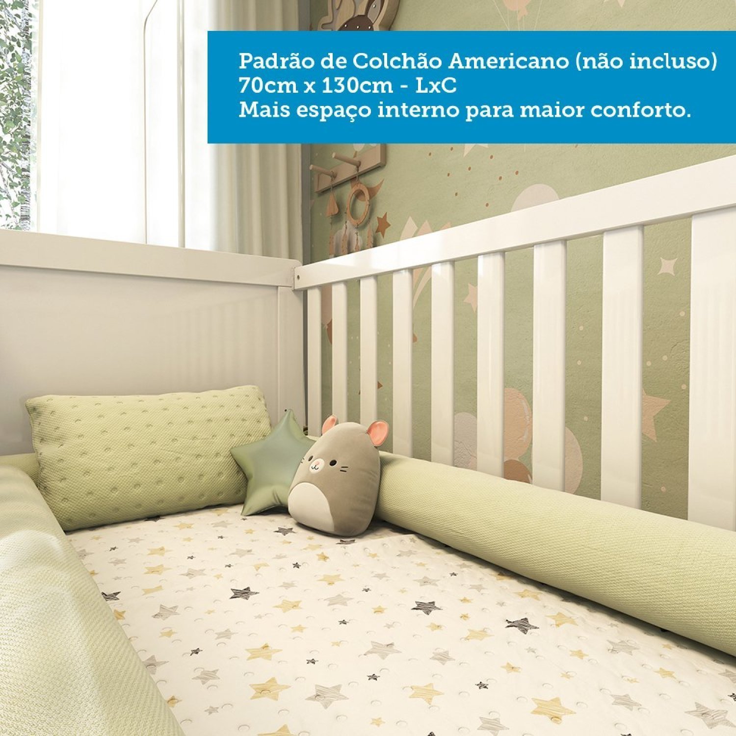Quarto de Bebê Completo com Guarda Roupa, Cômoda e Berço 100% MDF Jolie Retrô - Imagem 10