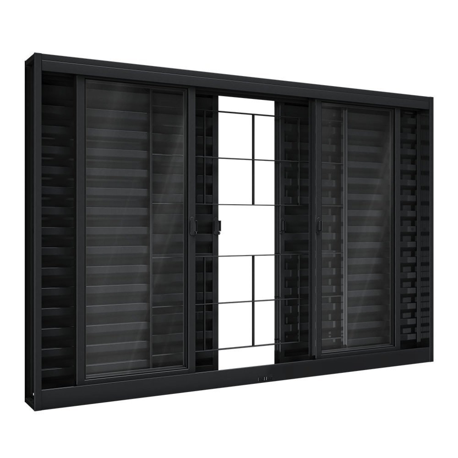 Janela de Aço Veneziana de Correr Central com Grade Quadrada 6 Folhas 100x200cm Aço Pronto Riobras