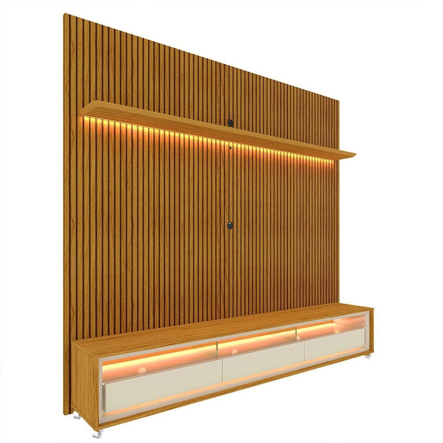 Rack com Painel Ripado para TV até 90 Polegadas com LED 100% MDF 224cmx250,5cm Impressão Ripada com Rodízios Requinte - Imagem 2
