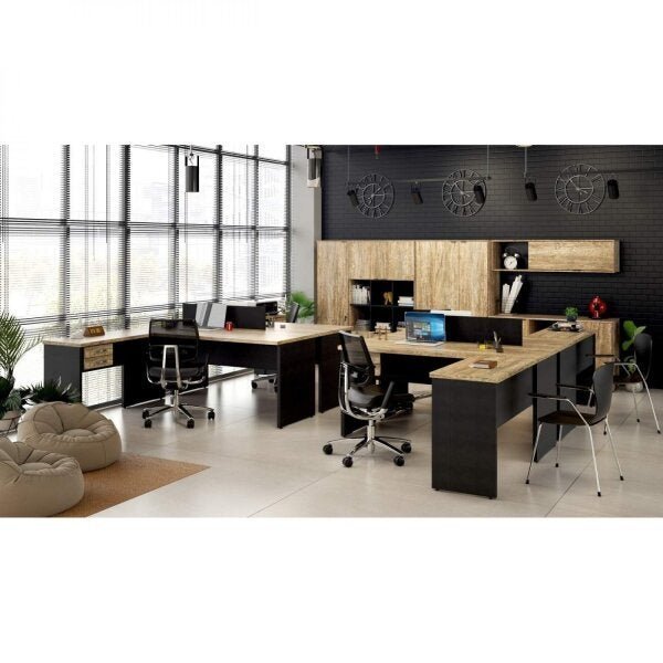 Escrivaninha Mesa Escritório em L com Work30 2 Gavetas 160cm Nogal E Preto Ônix - Imagem 6